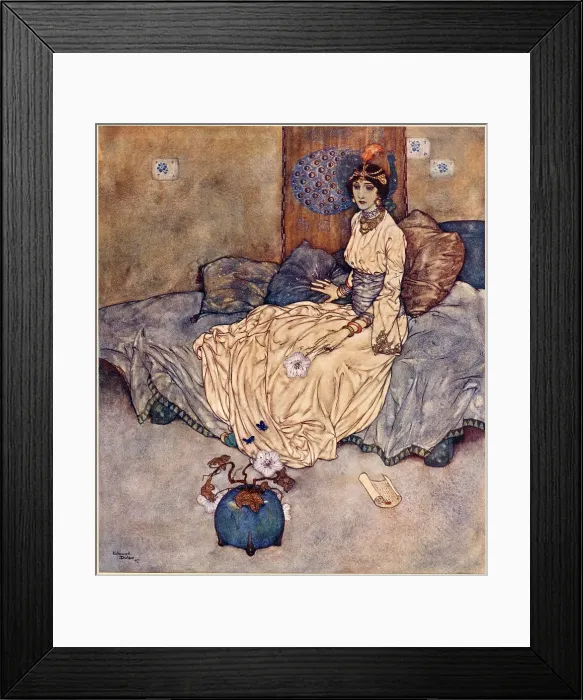 Framed Print : The Arabian Nights, illustration by Edmund Dulac. The Story of the Princess of Deryabar. The Princess of Deryabar. Date: 1907 Framed Print : The Arabian Nights, illustration by Edmund Dulac. The Story of the Princess of Deryabar. The Princess of Deryabar. Date: 1907
