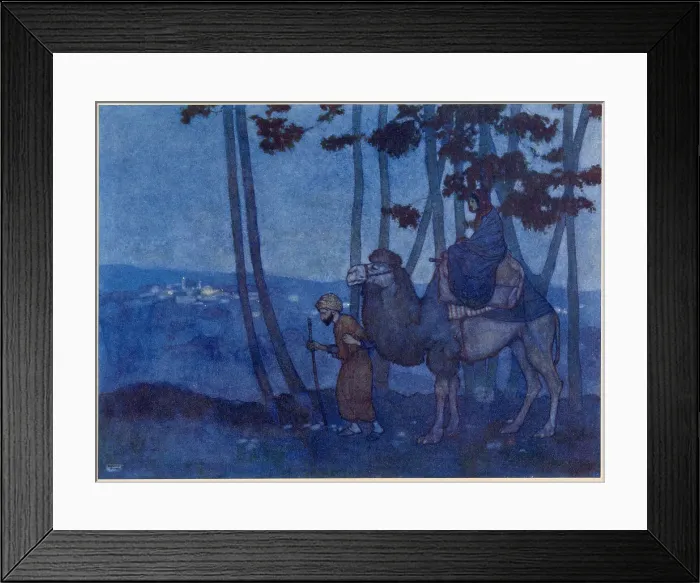 Framed Print : The Arabian Nights, illustration by Edmund Dulac. The Story of the Princess of Deryabar. She and her companion arrived at the city of Harran. Date: 1907 Framed Print : The Arabian Nights, illustration by Edmund Dulac. The Story of the Princess of Deryabar. She and her companion arrived at the city of Harran. Date: 1907