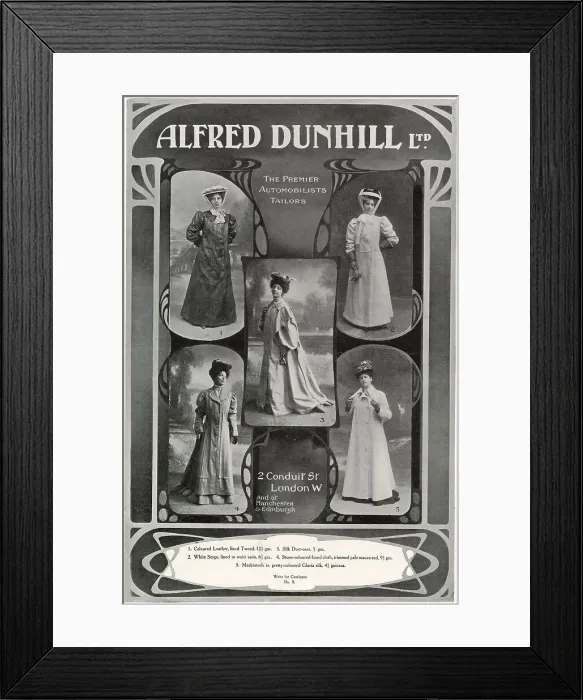 Framed Print : Advert for Alfred Dunhill Ltd - women's automile coats 1907 Framed Print : Advert for Alfred Dunhill Ltd - women's automile coats 1907
