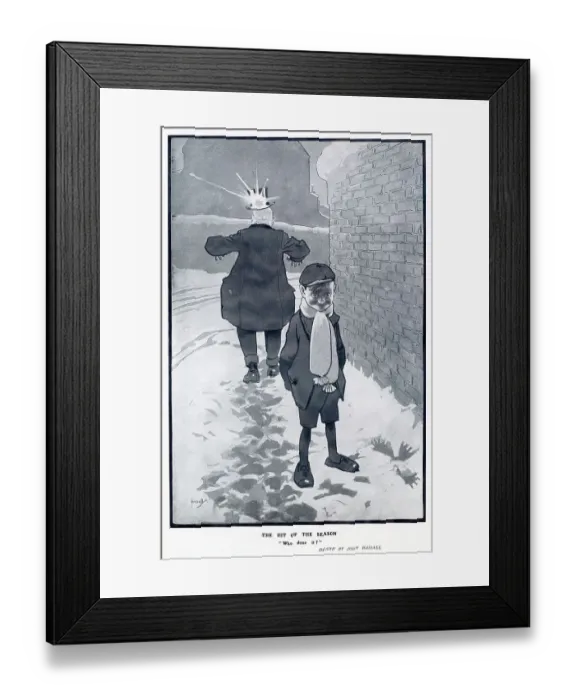 Framed Print : Mischievous schoolboy pleased with his direct hit. Date: 1904 Framed Print : Mischievous schoolboy pleased with his direct hit. Date: 1904