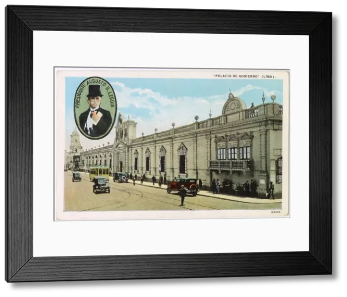 Framed Print : Government Palace, Lima, Peru, South America, with inset portrait of President Augusto B Leguia Date: 1925 Framed Print : Government Palace, Lima, Peru, South America, with inset portrait of President Augusto B Leguia Date: 1925