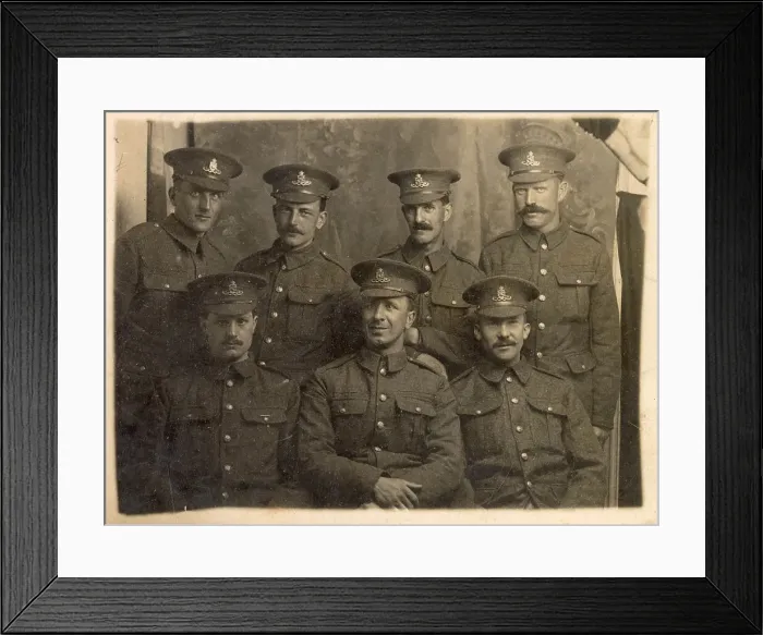Framed Print : Royal Artillery group photo, WW1 - seven soldiers in new uniforms. Date: circa 1914