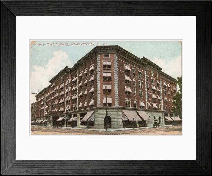 Framed Print : Hotel Frederick, Huntington, West Virginia, USA, on the corner of 4th Avenue and 10th Street. Date: circa 1908 Framed Print : Hotel Frederick, Huntington, West Virginia, USA, on the corner of 4th Avenue and 10th Street. Date: circa 1908