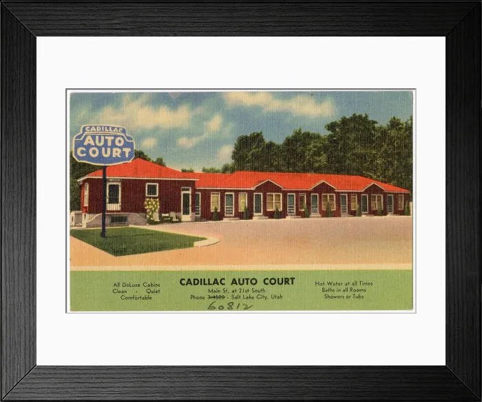 Framed Print : Cadillac Auto Court (motel), Main Street at 21st South, Salt Lake City, Utah, USA Date: circa 1940 Framed Print : Cadillac Auto Court (motel), Main Street at 21st South, Salt Lake City, Utah, USA Date: circa 1940