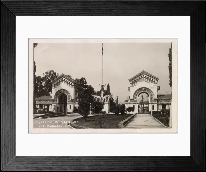 Framed Print : Entrance to Selig Zoo, Lincoln Heights, Los Angeles, California, USA Date: circa 1928 Framed Print : Entrance to Selig Zoo, Lincoln Heights, Los Angeles, California, USA Date: circa 1928