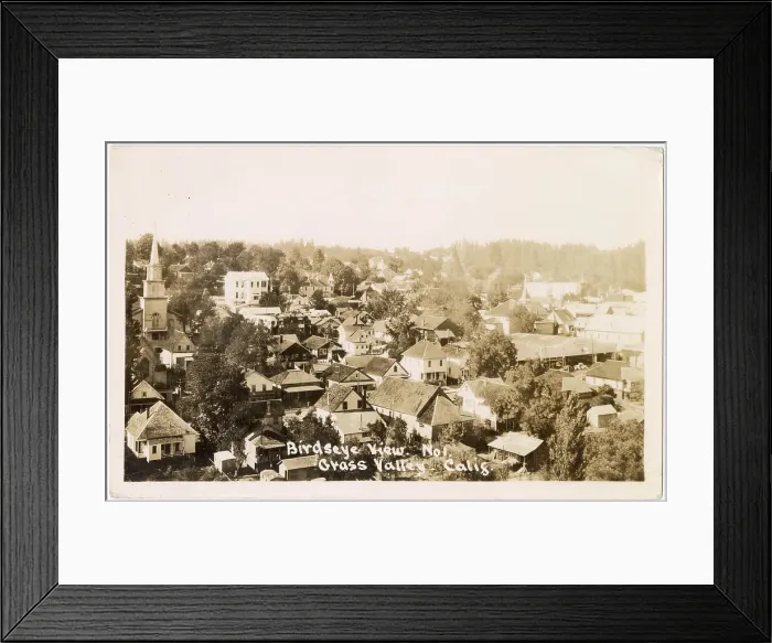 Framed Print : General aerial view of Grass Valley (mining town), Nevada County, California, USA Date: circa 1930s Framed Print : General aerial view of Grass Valley (mining town), Nevada County, California, USA Date: circa 1930s
