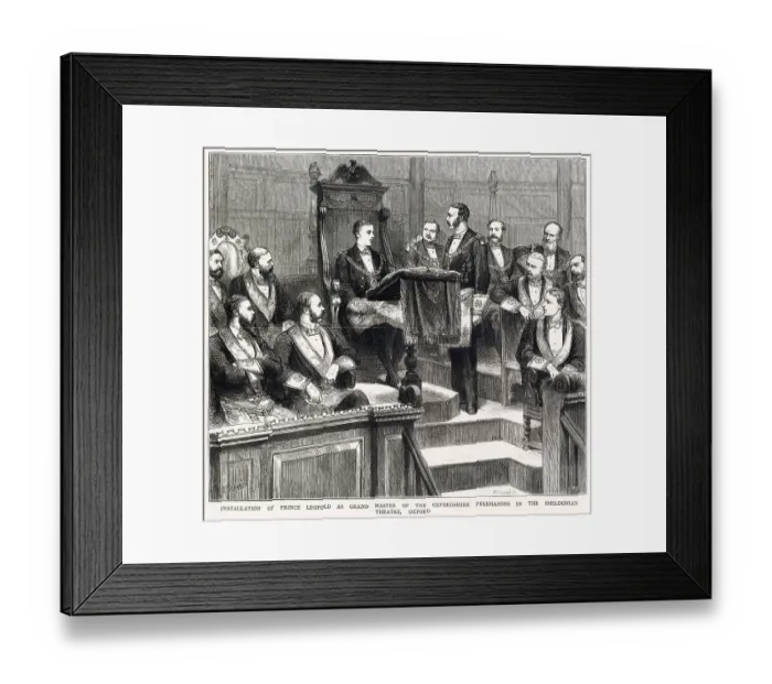 Framed Print : Installation of Prince Leopold as Grand Master of the Oxfordshire Freemasons in the Sheldonian Theatre, Oxford. Date: 1876