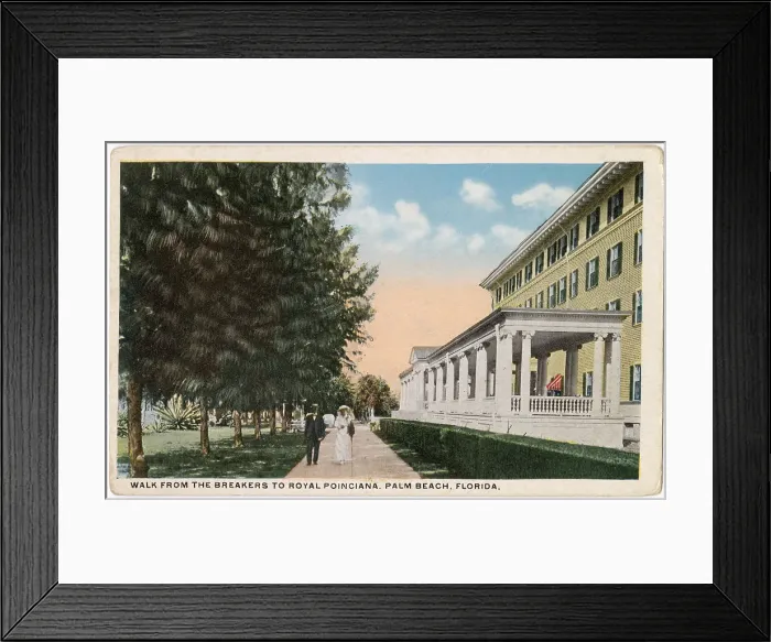 Framed Print : Walk from the Breakers to the Royal Poinciana Hotel, Palm Beach, Florida, USA Date: circa 1908 Framed Print : Walk from the Breakers to the Royal Poinciana Hotel, Palm Beach, Florida, USA Date: circa 1908