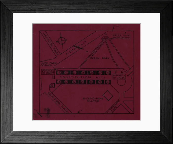 Framed Print : Ticket to The Coronation of King George VI - Map Framed Print : Ticket to The Coronation of King George VI - Map