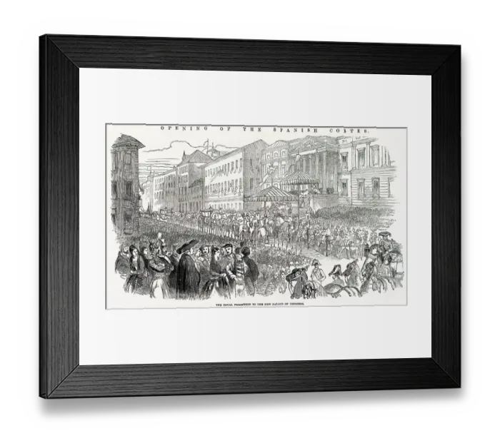 Framed Print : Royal Procession to the new palace of Congress in Madrid. Date: 1850 Framed Print : Royal Procession to the new palace of Congress in Madrid. Date: 1850