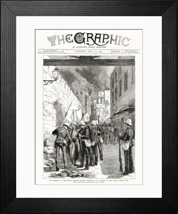 Framed Print : British Marines arresting Arab looters at custom house gate, Alexandria, Egypt. Date: 1882 Framed Print : British Marines arresting Arab looters at custom house gate, Alexandria, Egypt. Date: 1882