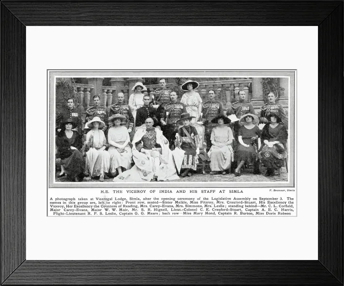 Framed Print : H.E. The Viceroy of India and his staff outside the Viceregal Lodge, Simla, India after the Opening Ceremony of the Legislative Assembly. Date: 1921 Framed Print : H.E. The Viceroy of India and his staff outside the Viceregal Lodge, Simla, India after the Opening Ceremony of the Legislative Assembly. Date: 1921