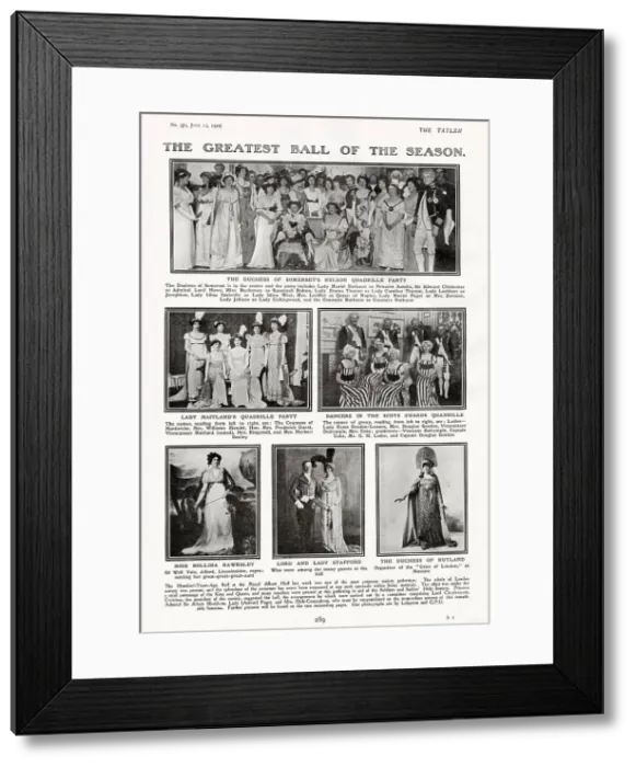 Framed Print : Groups at the Hundred Years Ago Ball, held at the Royal Albert Hall in June 1912. Pictured are the Duchess of Somerset's Quadrille Party, Lady Maitland's and the Scots Guards Quadrille Parties Framed Print : Groups at the Hundred Years Ago Ball, held at the Royal Albert Hall in June 1912. Pictured are the Duchess of Somerset's Quadrille Party, Lady Maitland's and the Scots Guards Quadrille Parties