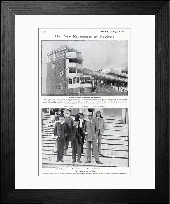 Framed Print : The New Racecourse at Newbury, the Grand Stand and course Directoe, including John Porter. Date: 1905 Framed Print : The New Racecourse at Newbury, the Grand Stand and course Directoe, including John Porter. Date: 1905