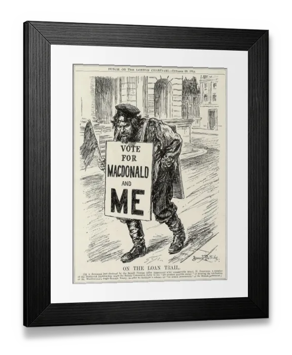 Framed Print : On the loan trail. Cartoon: A vote for Ramsay Macdonald's Labour party is a vote for bolshevism. In a document just disclosed by the British Foreign Office (apparently after considerable delay), M Framed Print : On the loan trail. Cartoon: A vote for Ramsay Macdonald's Labour party is a vote for bolshevism. In a document just disclosed by the British Foreign Office (apparently after considerable delay), M