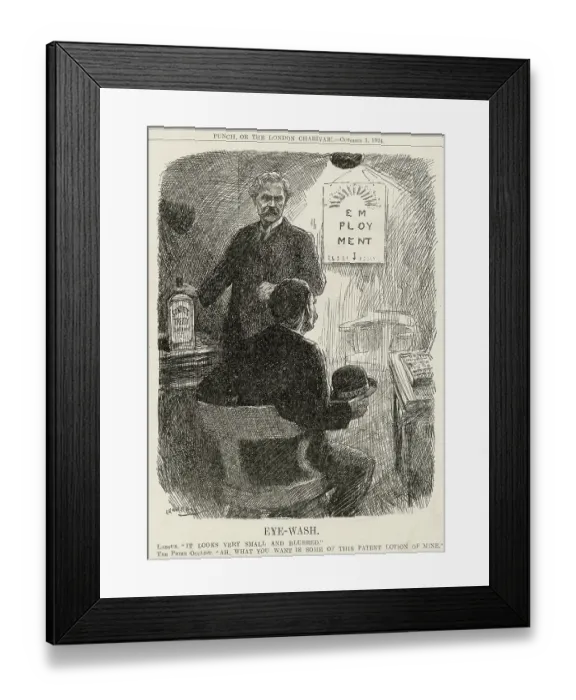 Framed Print : Eye-wash. Ramsay Macdonald flirts with bolshevism. Labour: it looks very small and blurred. The Prime Oculist: Ah, what you want is some of this patent lotion of mine [Soviet Treaty lotion]. Date: 1924