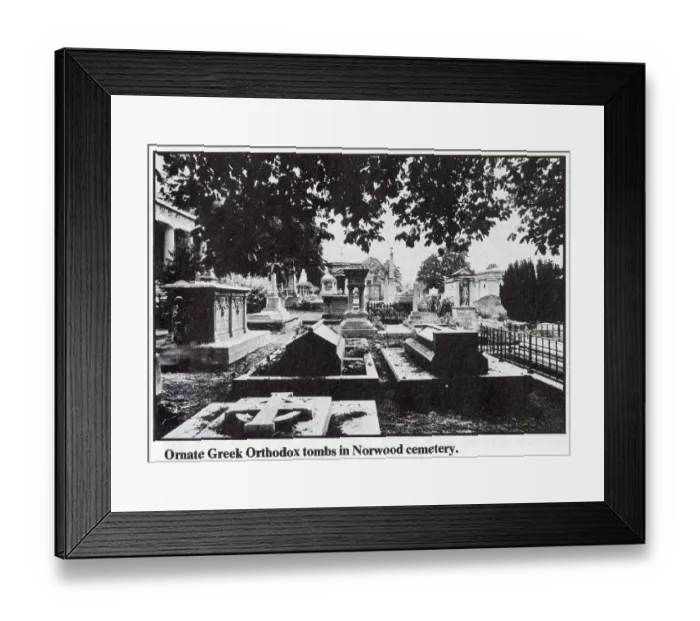 Framed Print : Ornate Greek Orthodox Tombs within the Greek Orthodox Section of West Norwood Cemetery, London. Date: 1976