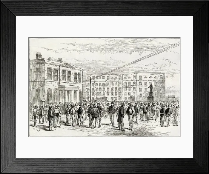 Framed Print : Unemployed waiting for work outside West India Dock in London. Date: 1886 Framed Print : Unemployed waiting for work outside West India Dock in London. Date: 1886