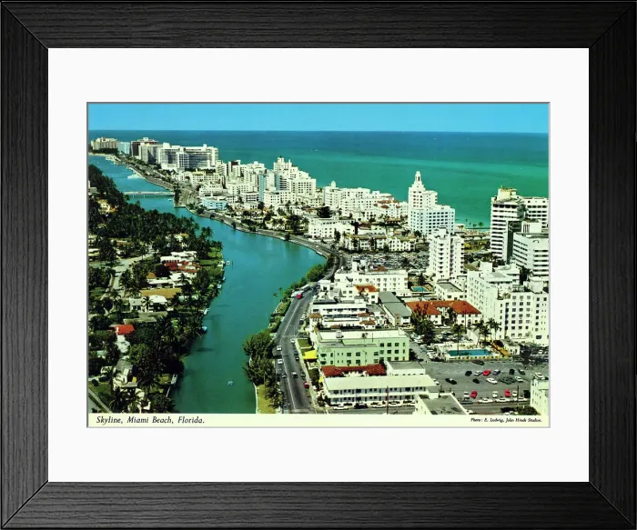 Framed Print : Bird's Eye panoramic View of Miami Beach, Florida, USA
