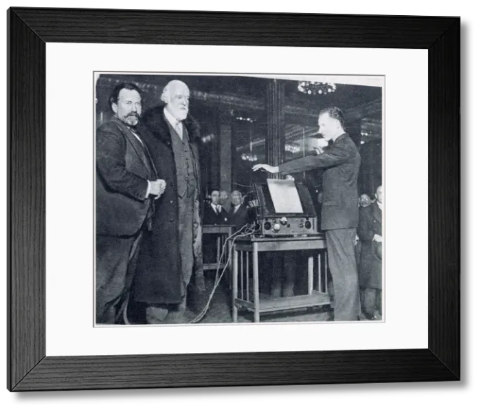 Framed Print : Leon Theremin (1896 - 1993) giving a demonstration of his electronic musical instrument to a group of invited Scientists (including Sir Henry Wood (left) and Sir Oliver Lodge) at the Savoy Hotel Framed Print : Leon Theremin (1896 - 1993) giving a demonstration of his electronic musical instrument to a group of invited Scientists (including Sir Henry Wood (left) and Sir Oliver Lodge) at the Savoy Hotel