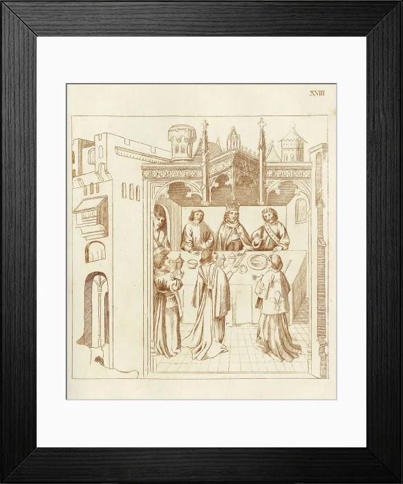 Framed Print : A feast held on Whitsun by Charles VI, King of France, with Robert, Duke of Bar and Richard Beauchamp, Earl of Warwick sat beside him in a place of honour. Date: C.1408 Framed Print : A feast held on Whitsun by Charles VI, King of France, with Robert, Duke of Bar and Richard Beauchamp, Earl of Warwick sat beside him in a place of honour. Date: C.1408