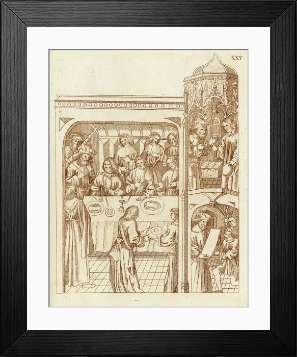 Framed Print : Sir Baltirdam's banquet for Richard Beauchamp, Earl of Warwick, and his men in Jerusalem, with Beauchamp's chaplain sitting in the place of honour, Beauchamp next to him, and Baltirdam acting as marshal Framed Print : Sir Baltirdam's banquet for Richard Beauchamp, Earl of Warwick, and his men in Jerusalem, with Beauchamp's chaplain sitting in the place of honour, Beauchamp next to him, and Baltirdam acting as marshal
