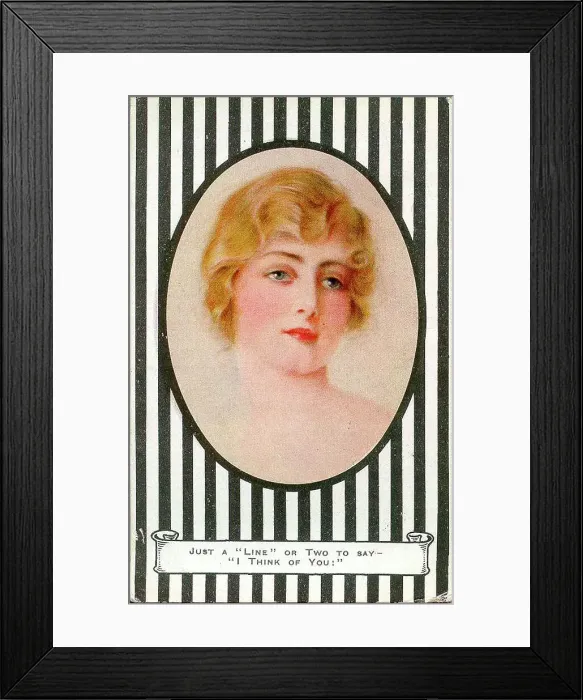 Framed Print : Postcard, Just a Line or Two to say I think of you Date: early 20th century Framed Print : Postcard, Just a Line or Two to say I think of you Date: early 20th century