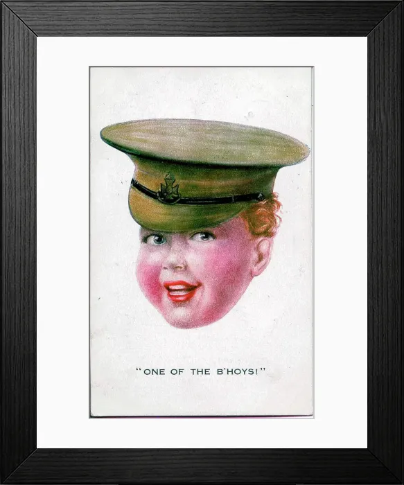 Framed Print : Comic postcard, Soldier boy in khaki cap - One of the b'hoys! Date: 1914-1918 Framed Print : Comic postcard, Soldier boy in khaki cap - One of the b'hoys! Date: 1914-1918