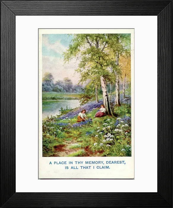 Framed Print : Postcard, Peaceful riverside scene Date: early 20th century Framed Print : Postcard, Peaceful riverside scene Date: early 20th century