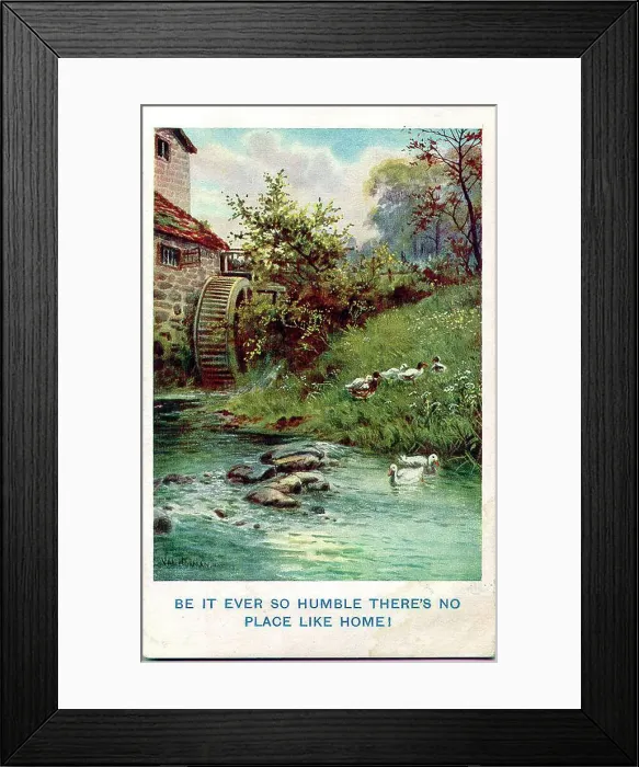 Framed Print : Postcard, Watermill with ducks Date: early 20th century Framed Print : Postcard, Watermill with ducks Date: early 20th century