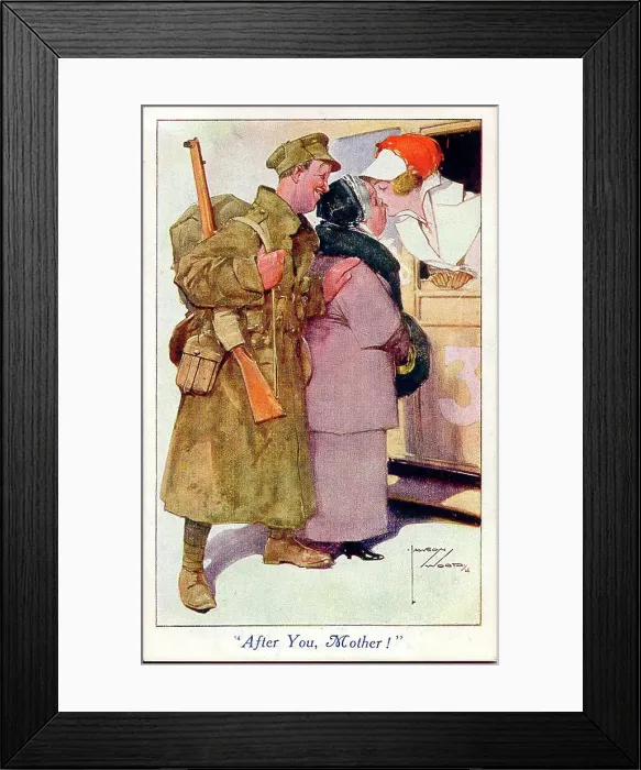Framed Print : Comic postcard, After you, Mother! WW1 Framed Print : Comic postcard, After you, Mother! WW1