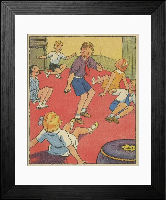 Framed Print : Children playing a jolly game of musical bumps. Date: c.1930 Framed Print : Children playing a jolly game of musical bumps. Date: c.1930