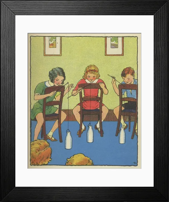 Framed Print : Children playing Ringing the Bottle. Bottles, preferably milk bottles, are needed. Also lines fitted with rings slightly larger than the necks of the bottles Framed Print : Children playing Ringing the Bottle. Bottles, preferably milk bottles, are needed. Also lines fitted with rings slightly larger than the necks of the bottles