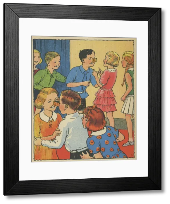 Framed Print : Children playing Matchbox Relay at a party Framed Print : Children playing Matchbox Relay at a party