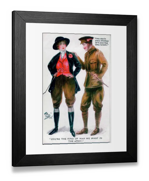 Framed Print : Postcard, Soldier and pretty woman - You're the kind of man we want in the army! Date: 1914-1918 Framed Print : Postcard, Soldier and pretty woman - You're the kind of man we want in the army! Date: 1914-1918
