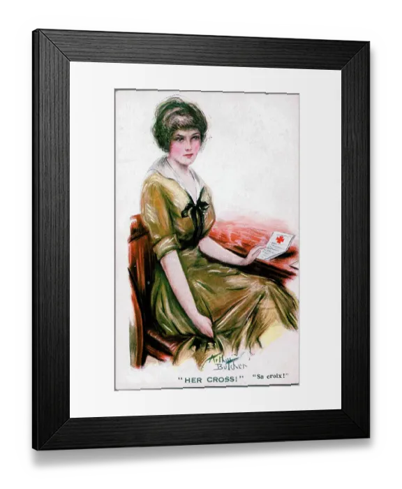 Framed Print : Postcard, Pretty woman with a Red Cross letter - Her Cross! Date: 1914-1918 Framed Print : Postcard, Pretty woman with a Red Cross letter - Her Cross! Date: 1914-1918