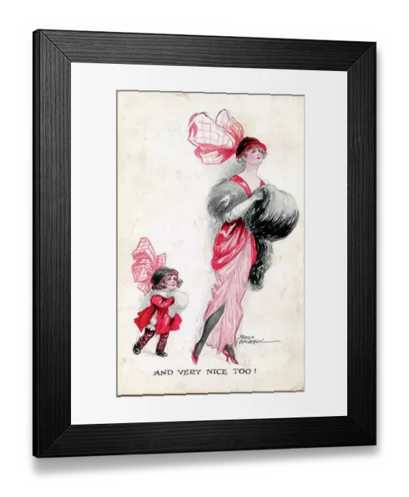 Framed Print : Postcard, Elegant woman and little girl out for a walk - And very nice too! Date: early 20th century Framed Print : Postcard, Elegant woman and little girl out for a walk - And very nice too! Date: early 20th century