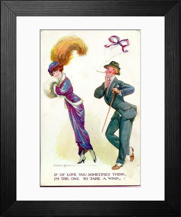 Framed Print : Comic postcard, Couple out walking - If of love you sometimes think, I'm the one to take a wink! Date: early 20th century Framed Print : Comic postcard, Couple out walking - If of love you sometimes think, I'm the one to take a wink! Date: early 20th century