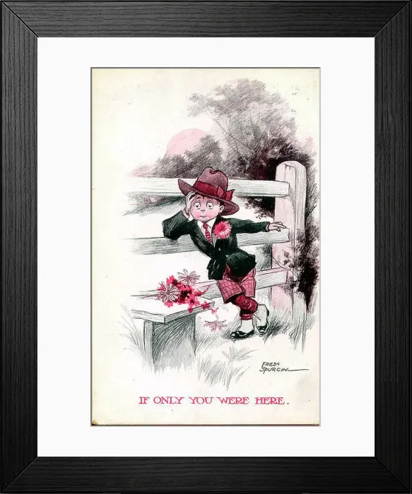 Framed Print : Comic postcard, Little boy thinking of his love - If only you were here Date: early 20th century Framed Print : Comic postcard, Little boy thinking of his love - If only you were here Date: early 20th century