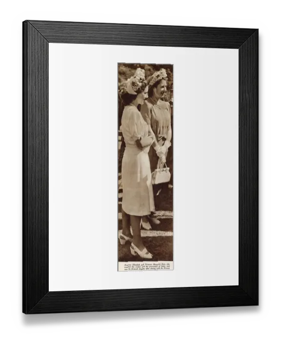 Framed Print : Princesses Elizabeth and Margaret Rose pictured at Eton College which they attended for the Fourth June celebrations in 1947, watching the cricket match and firework display after dining with the Provost. Date: 1947 Framed Print : Princesses Elizabeth and Margaret Rose pictured at Eton College which they attended for the Fourth June celebrations in 1947, watching the cricket match and firework display after dining with the Provost. Date: 1947