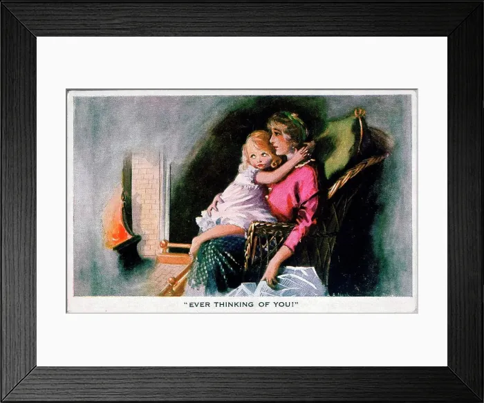 Framed Print : Postcard, Mother and daughter at home - Ever thinking of you! Date: 1914-1918 Framed Print : Postcard, Mother and daughter at home - Ever thinking of you! Date: 1914-1918