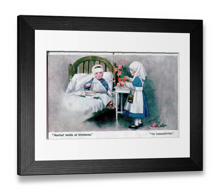 Framed Print : Postcard, Nurse and patient - Scatter seeds of kindness. Date: 1914-1918 Framed Print : Postcard, Nurse and patient - Scatter seeds of kindness. Date: 1914-1918