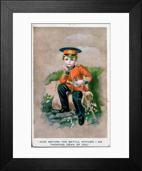 Framed Print : Postcard, Soldier thinks of his mother before the battle Date: 1914-1918 Framed Print : Postcard, Soldier thinks of his mother before the battle Date: 1914-1918