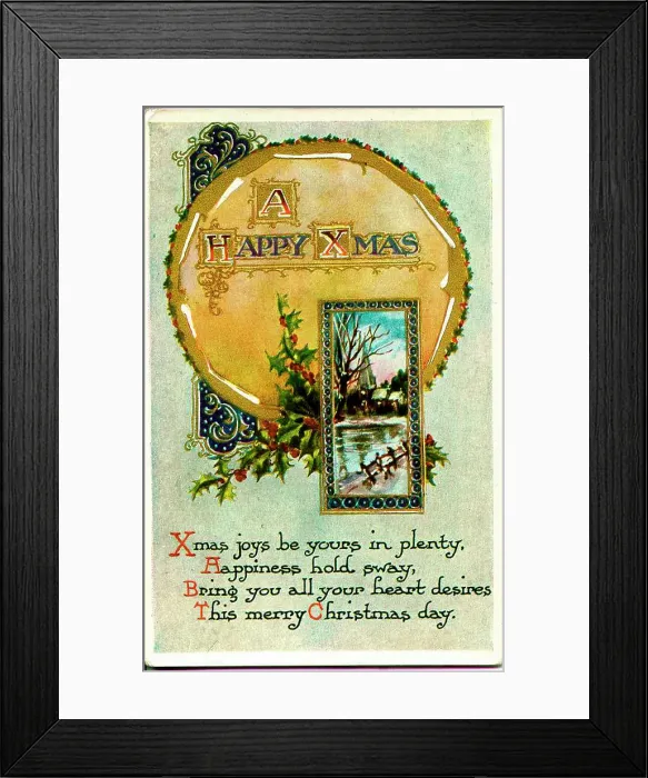 Framed Print : Christmas postcard with holly and verse Date: early 20th century Framed Print : Christmas postcard with holly and verse Date: early 20th century