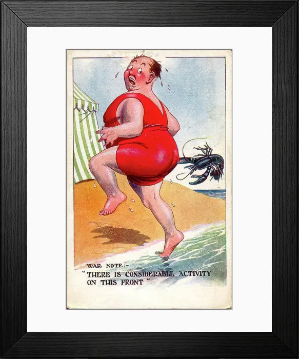 Framed Print : Comic postcard, Coastal attack - War Note: There is considerable activity on this front. Date: 1914-1918 Framed Print : Comic postcard, Coastal attack - War Note: There is considerable activity on this front. Date: 1914-1918