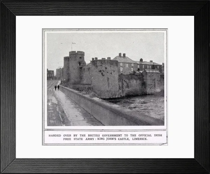 Framed Print : King John's Castle, Limerick, with the Irish flag flying, after it had been handed over to the Irish Free State Army by the British government. Date: 1922 Framed Print : King John's Castle, Limerick, with the Irish flag flying, after it had been handed over to the Irish Free State Army by the British government. Date: 1922