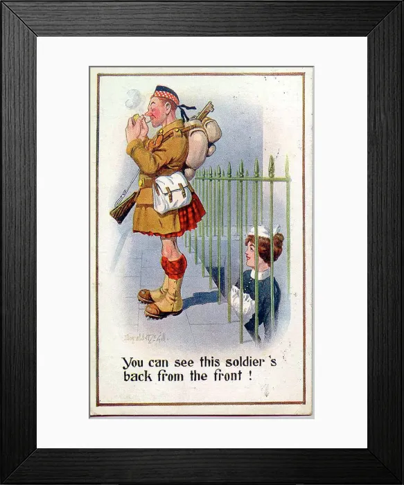 Framed Print : Comic postcard, Scottish soldier in the British Army, WW1 Framed Print : Comic postcard, Scottish soldier in the British Army, WW1
