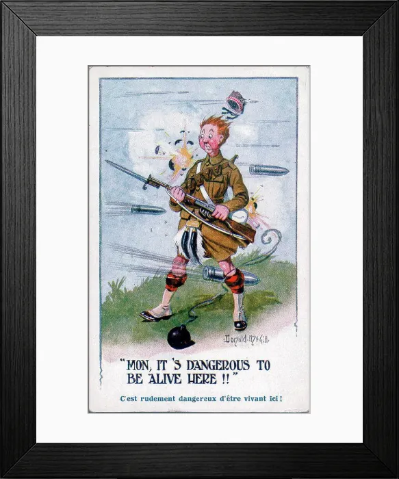 Framed Print : Comic postcard, Scottish soldier on the Western Front Date: 1914-1918 Framed Print : Comic postcard, Scottish soldier on the Western Front Date: 1914-1918