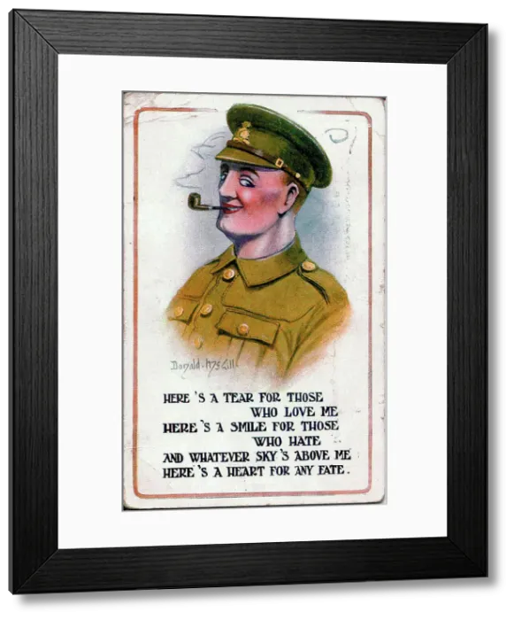 Framed Print : Patriotic postcard, Soldier in the British Army. Date: circa 1940 Framed Print : Patriotic postcard, Soldier in the British Army. Date: circa 1940