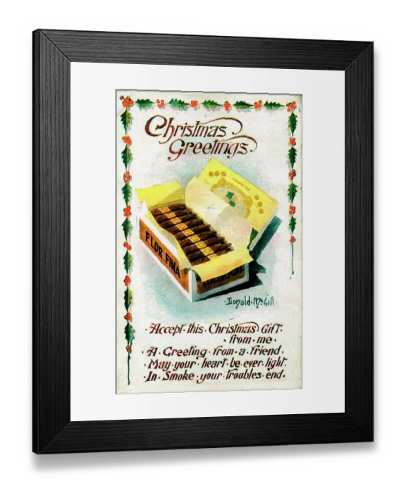 Framed Print : Christmas postcard, Flor Fina cigars Date: early 20th century Framed Print : Christmas postcard, Flor Fina cigars Date: early 20th century